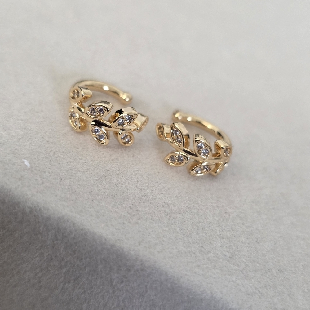 Gold Filled Leaves With Cubic Zirconia Ear Cuff Earrings